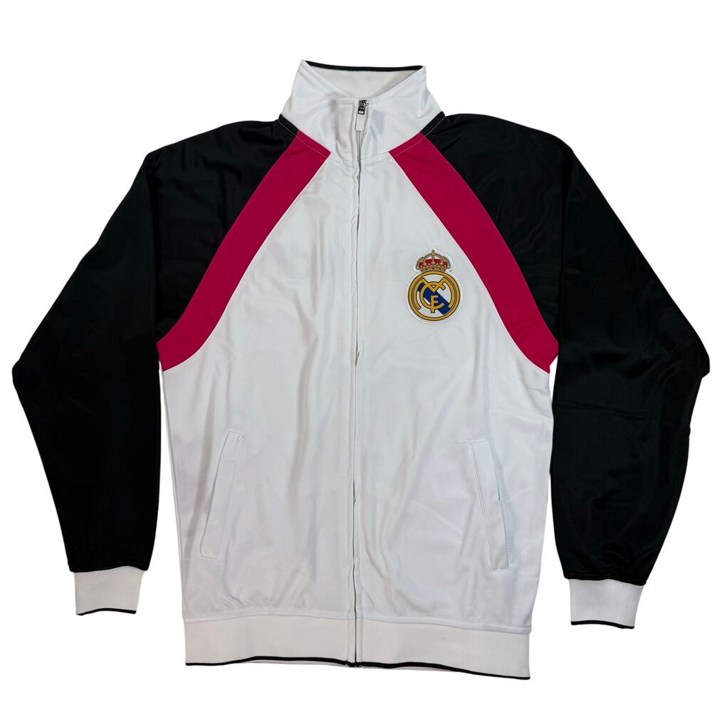 Real Madrid Track Jacket Men's Small White Black Pink Soccer Futbol Full Zip Up